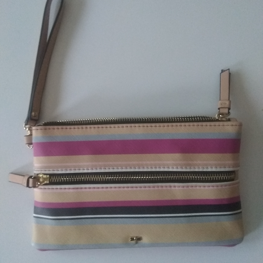Kate Landry Striped Wristlet Clutch NWOT
